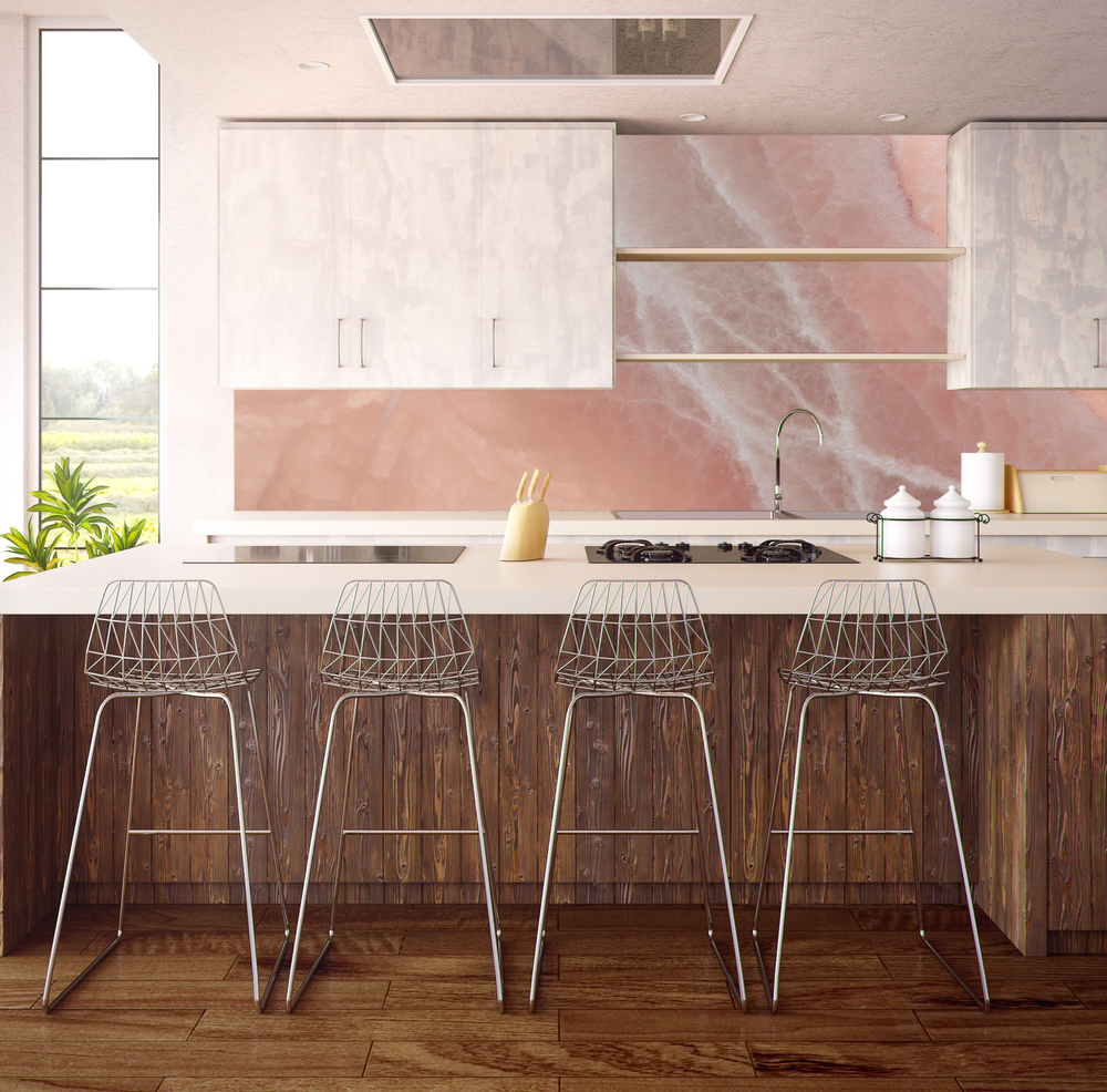 Kitchen and stools blush rose quartz 279648